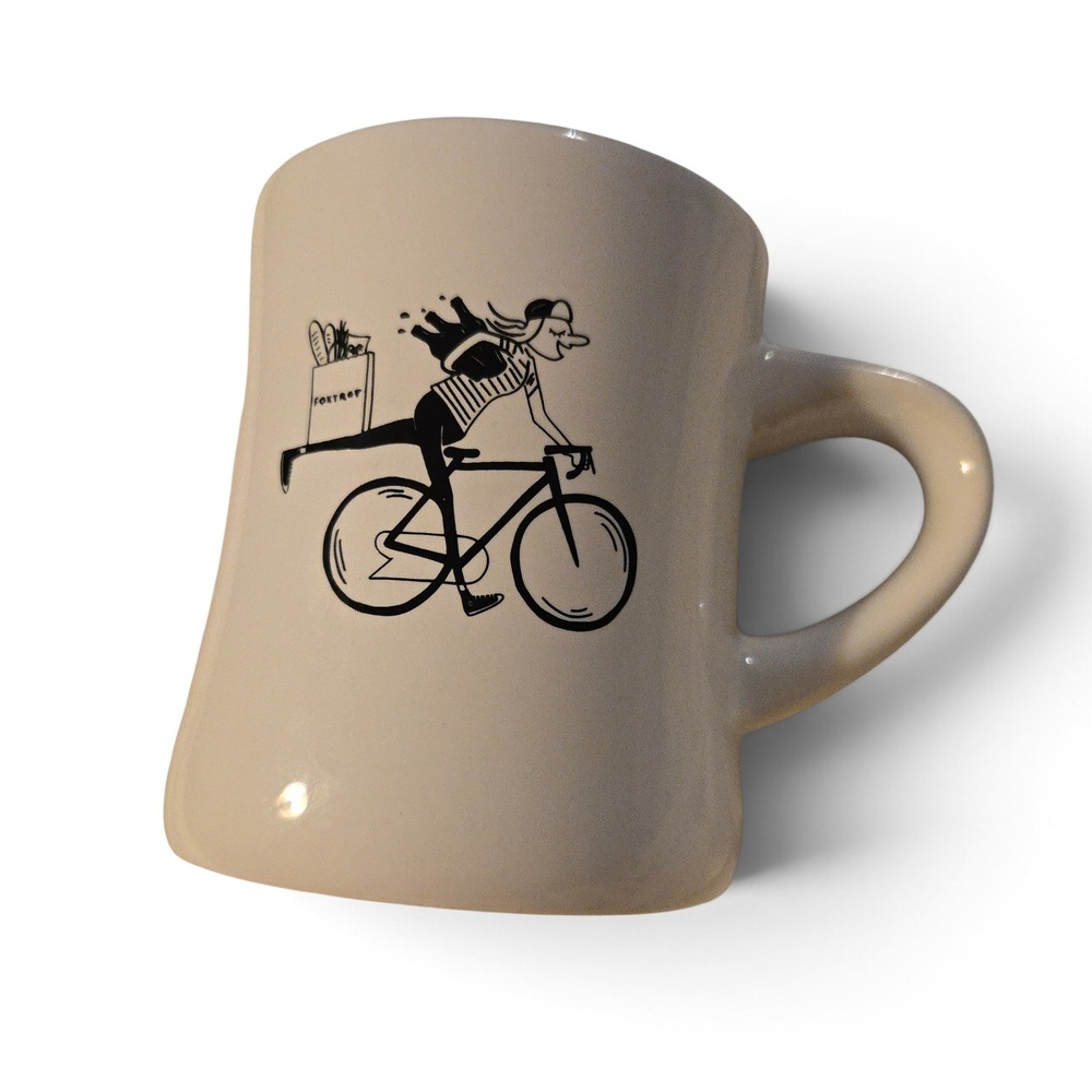 Foxtrot Market Bicycle Coffee Mug  White Ceramic Tea Cup Groceries Chicago EUC